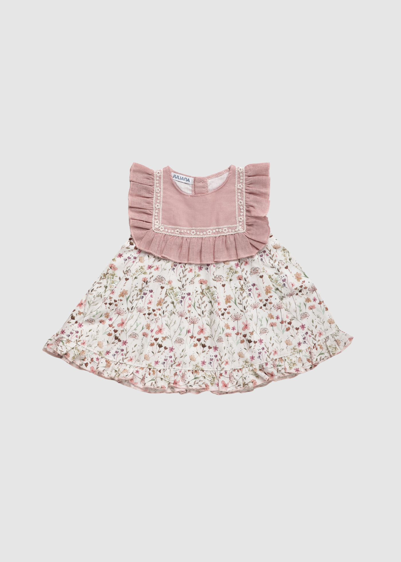 Vestido Cortado Cintura Flores Cuadro