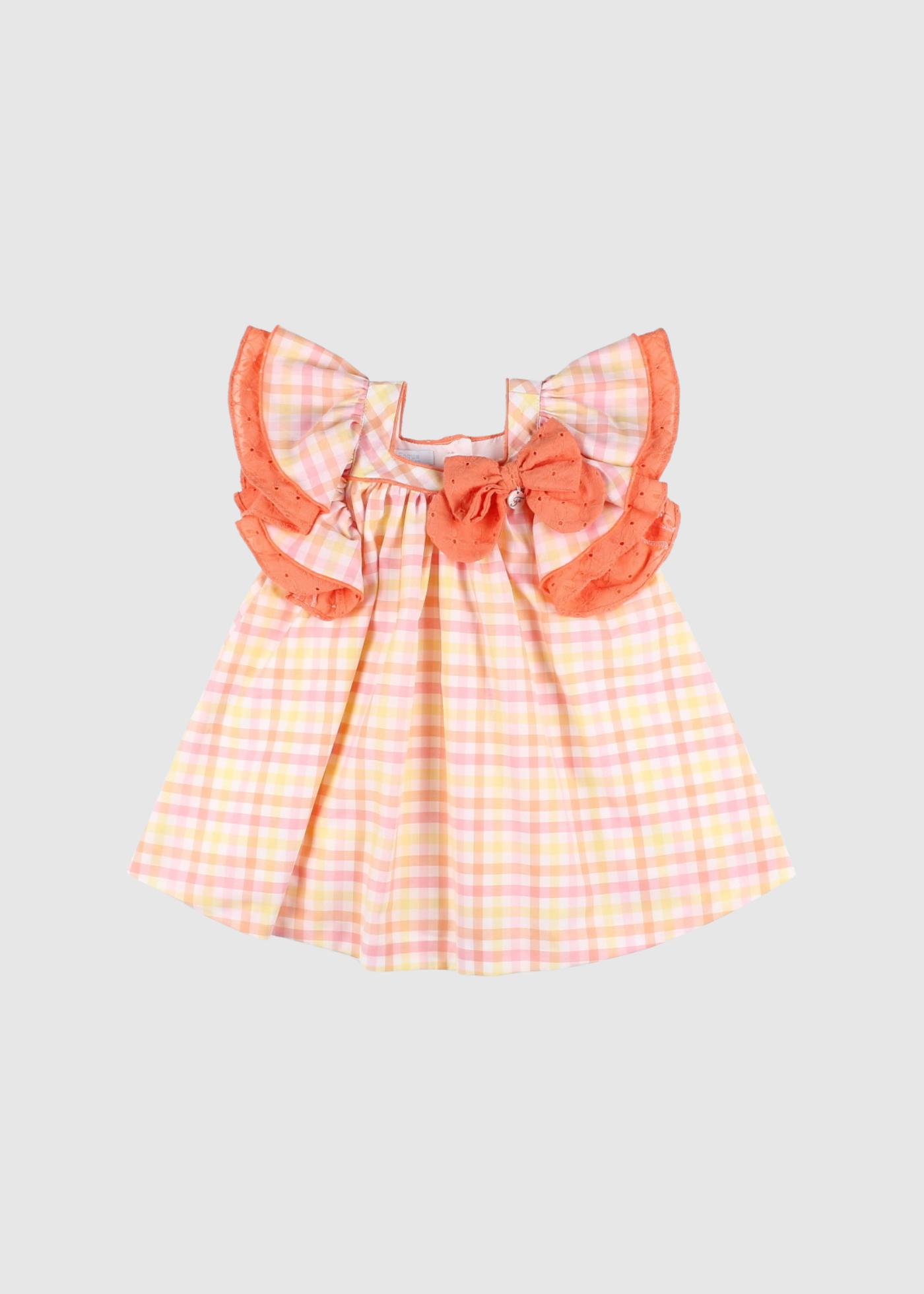 Vestido Cuadros Mangas Mariposa Con Volante Y Lazo En Tejido