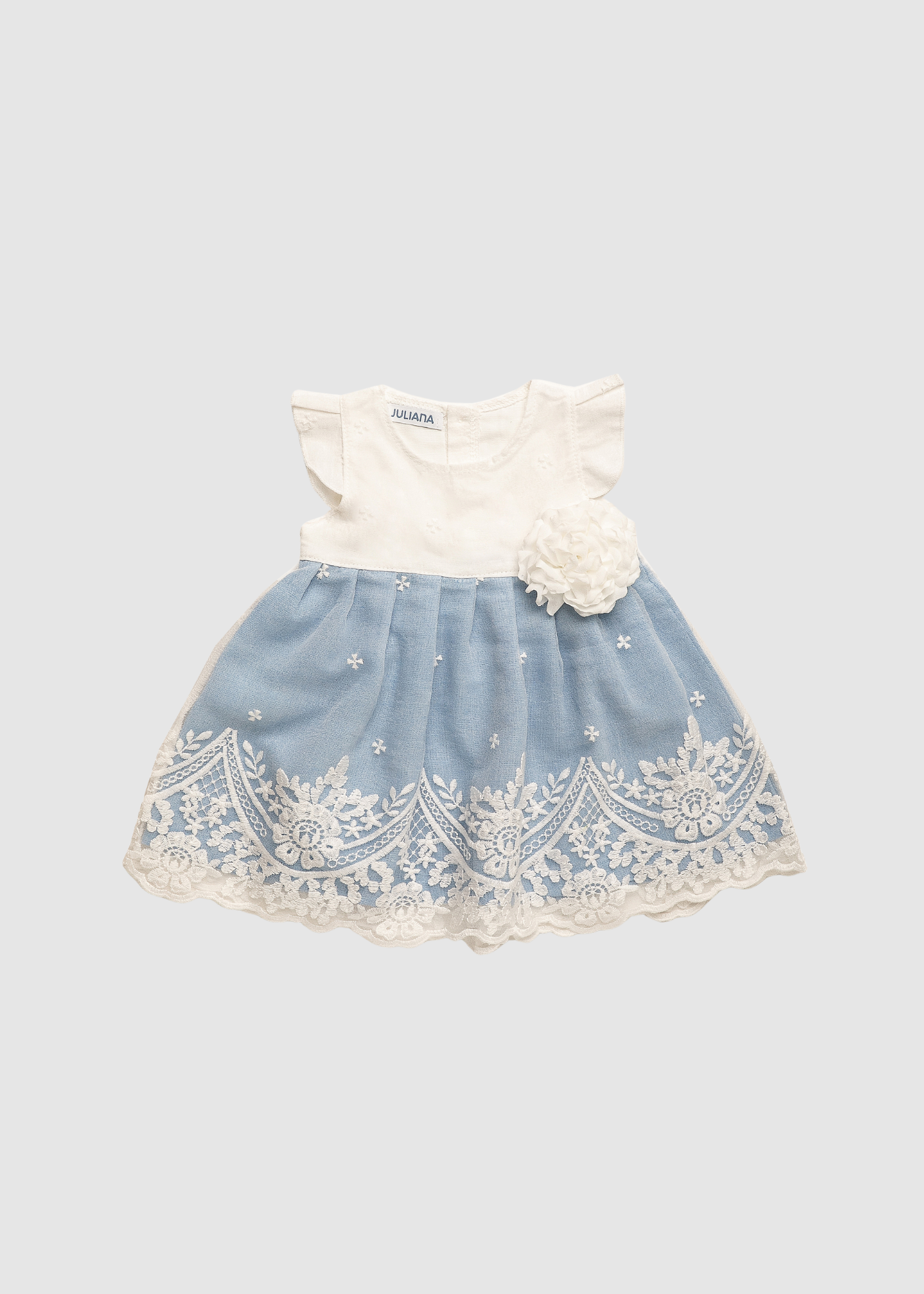 Vestido Cortado Cintura Encaje Flor