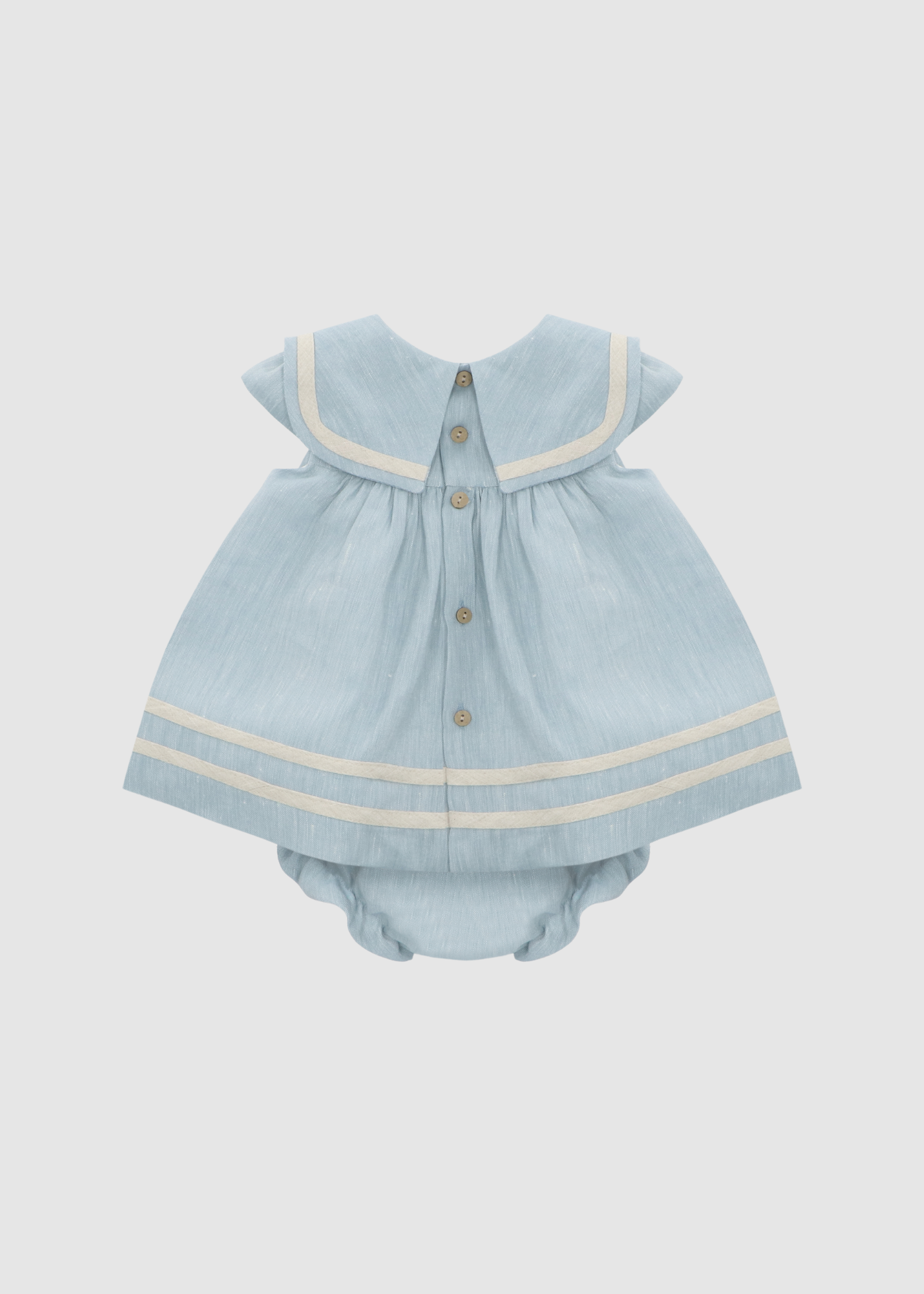 Vestido Azul Empolvado con raya blanca