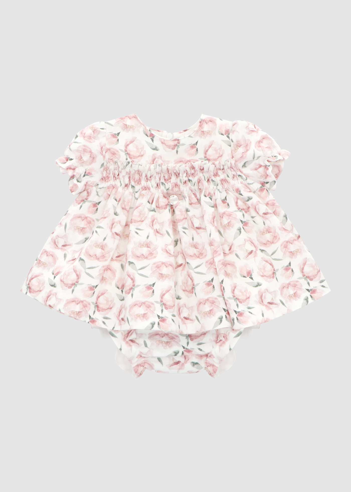 Vestido con Braga Floral Rosa Empolvado
