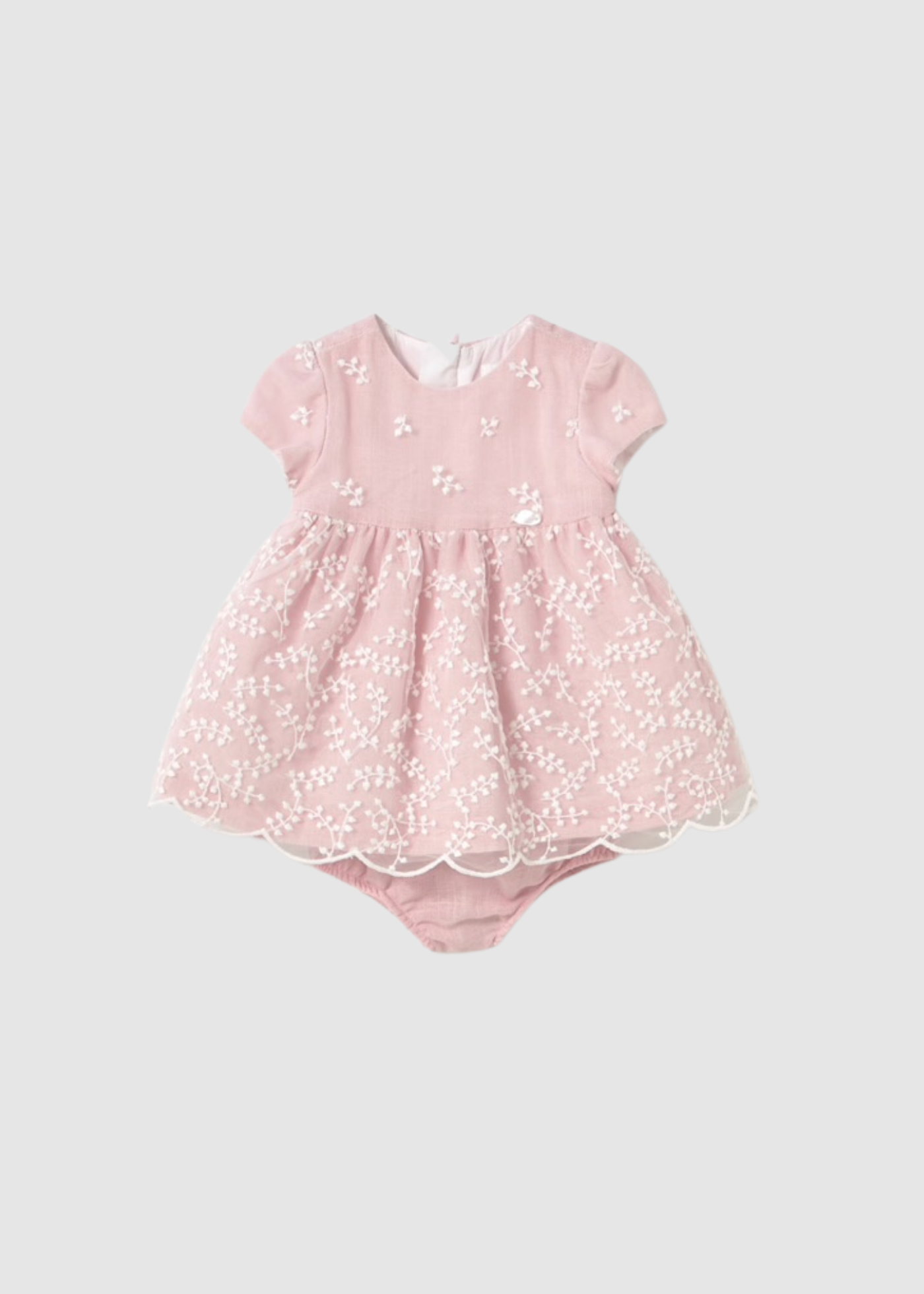 Vestido con cubrepañal tul bordado recién nacida
