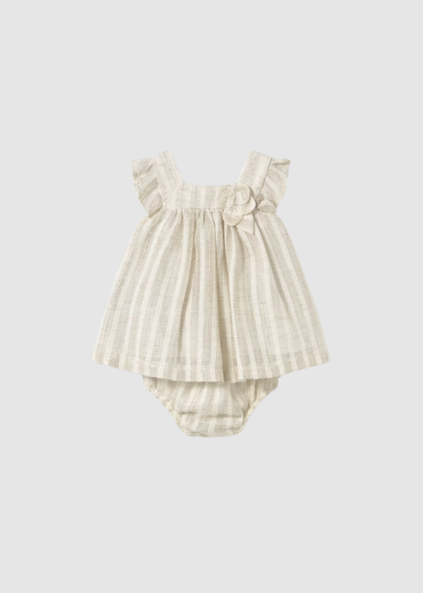 Vestido con cubrepañal rayas lino recién nacida