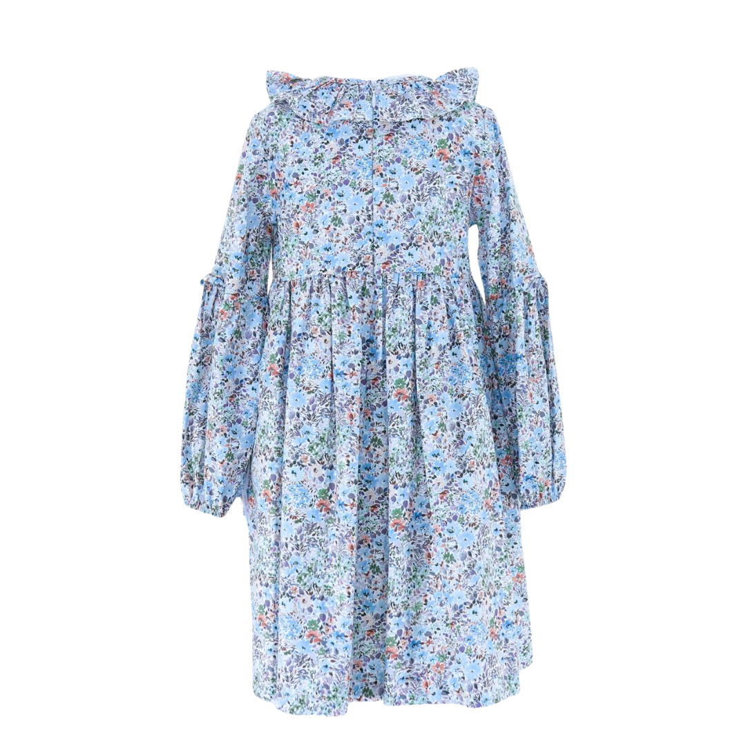 Vestido con olán en cuello azul