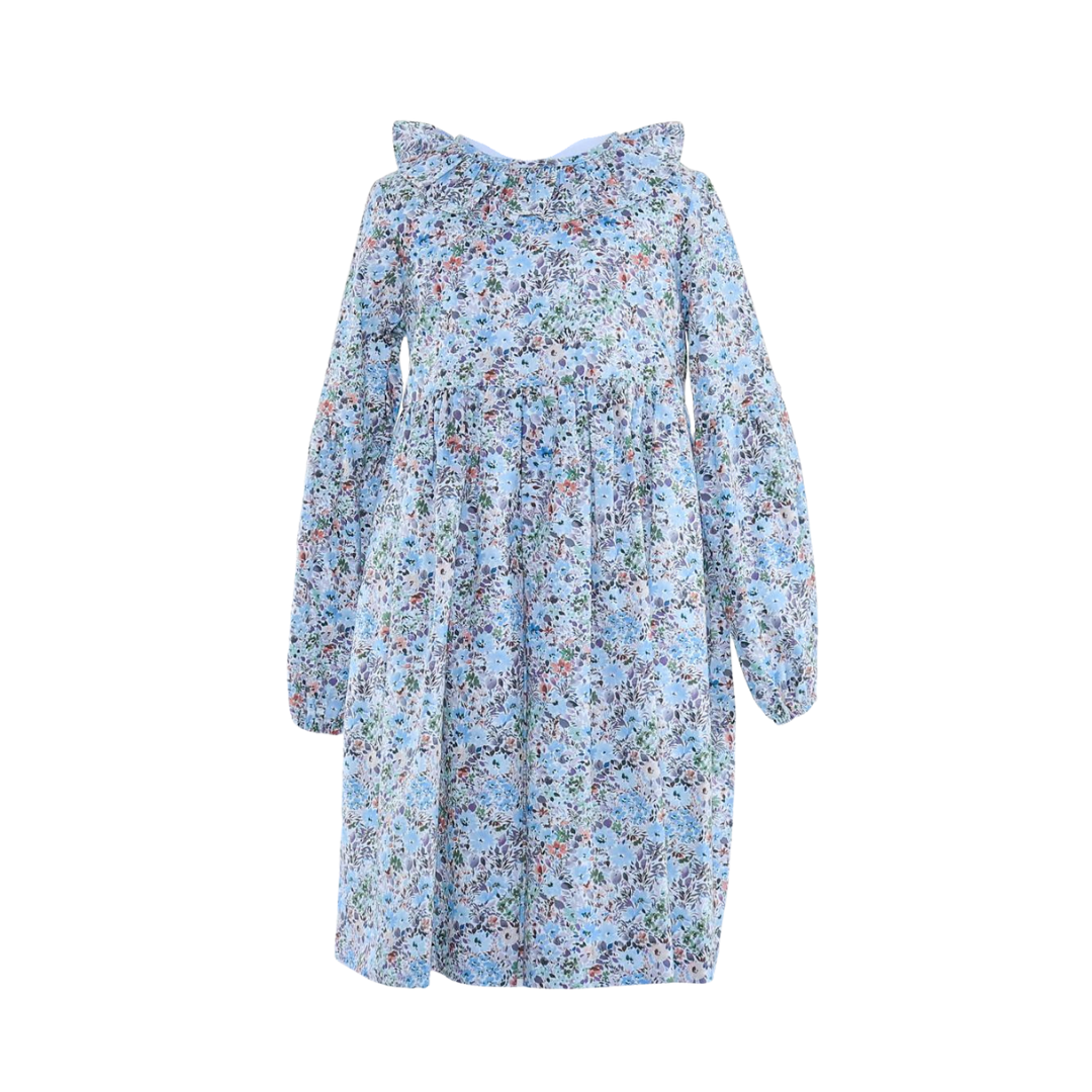 Vestido con olán en cuello azul