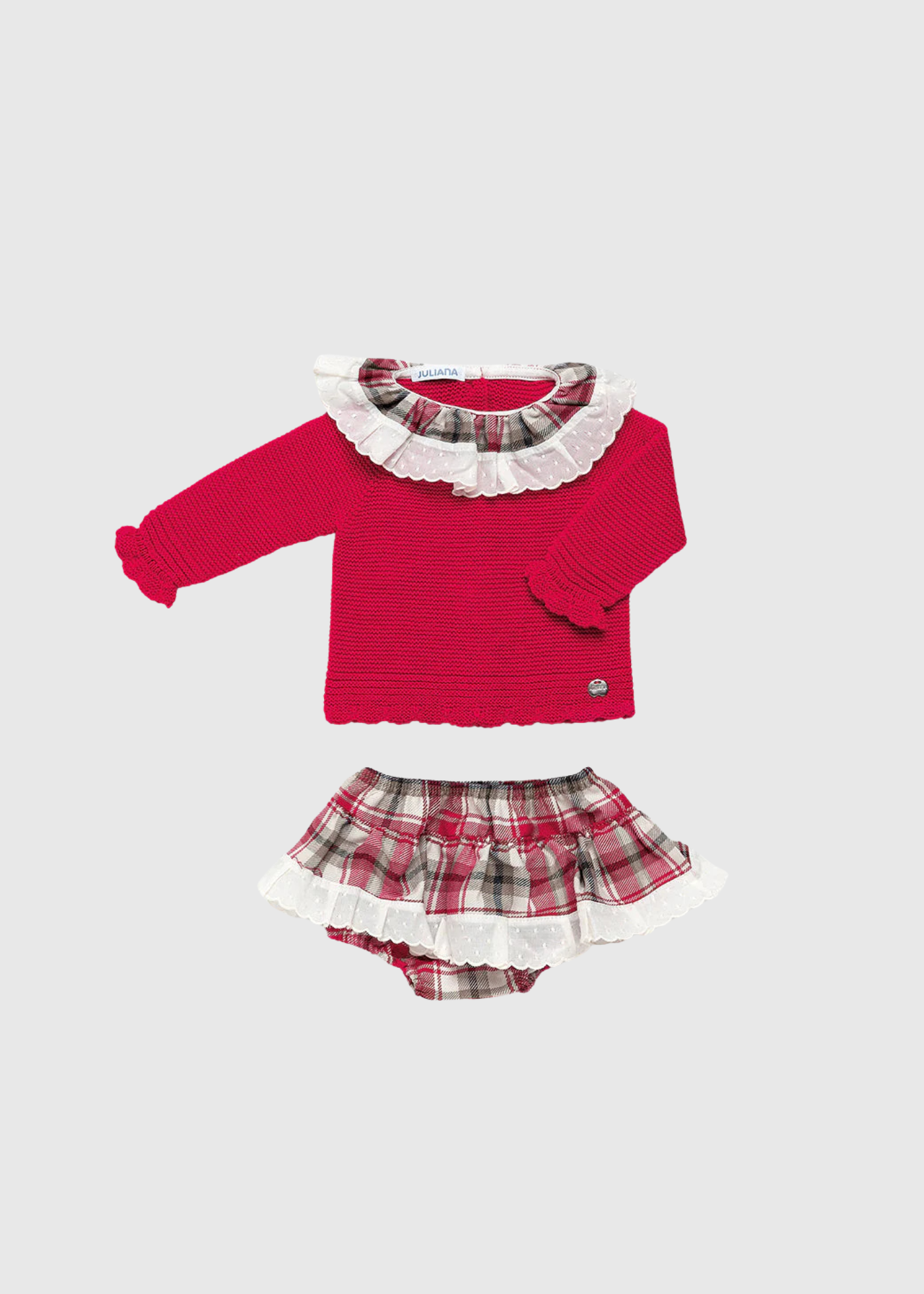Conjunto braga falda cuadritos volante
