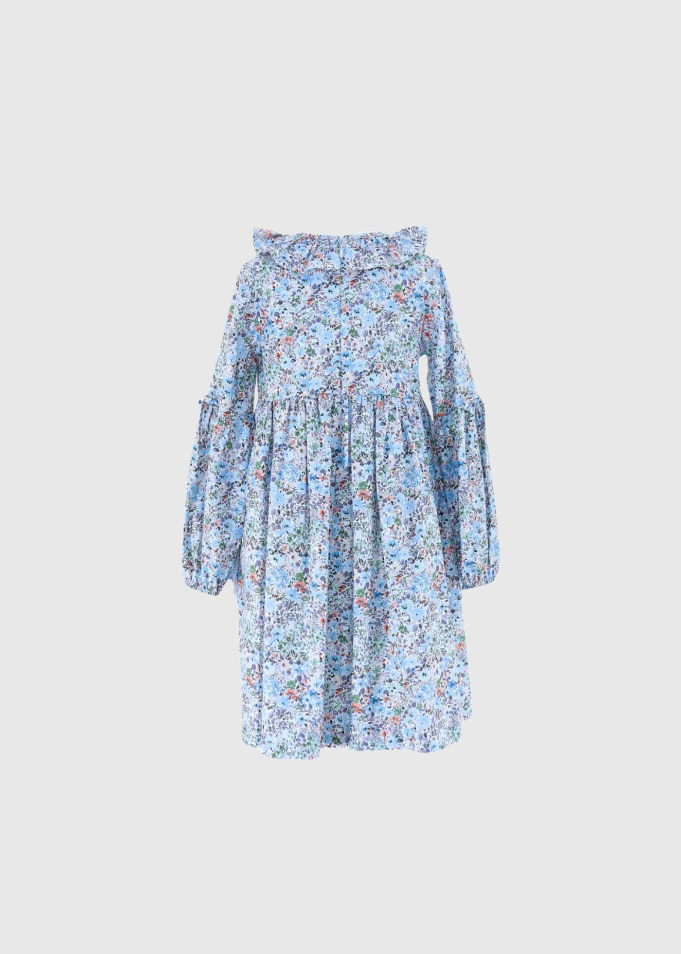 Vestido con olán en cuello azul