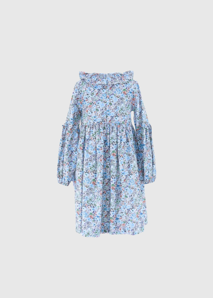 Vestido con olán en cuello azul