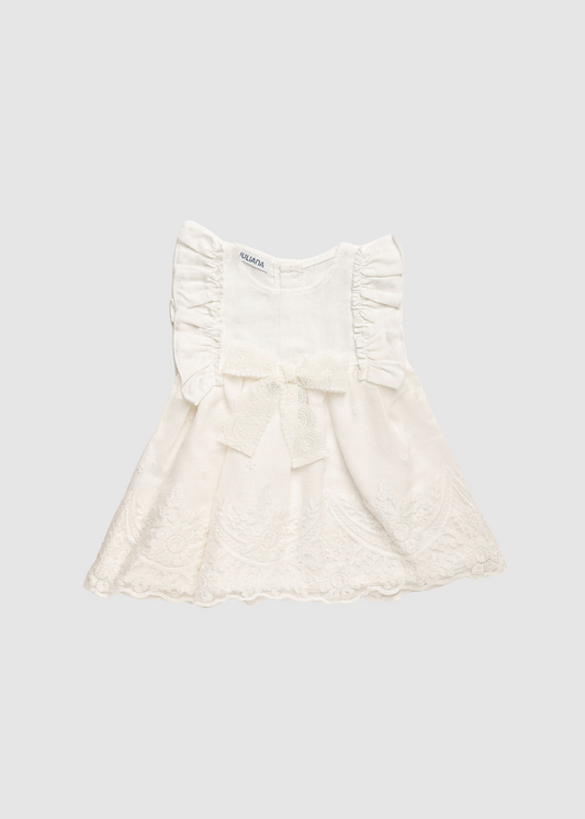 Vestido Cortado Cintura Encaje Blanco