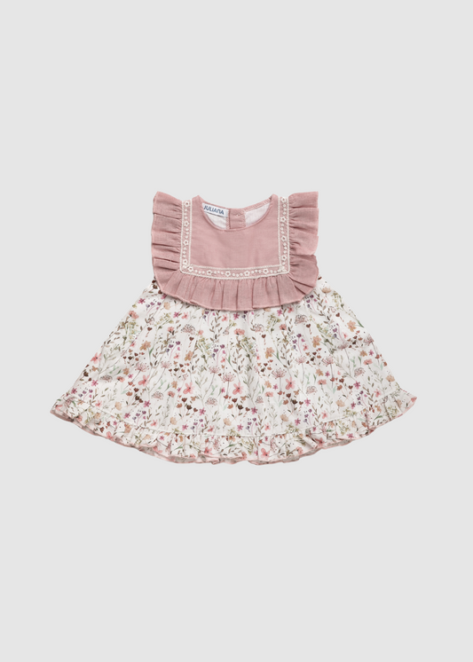 Vestido Cortado Cintura Flores Cuadro