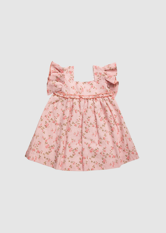 Vestido Cuadritos Florecitas Volante