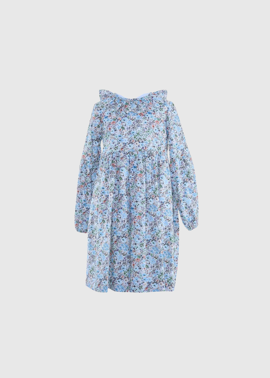 Vestido con olán en cuello azul