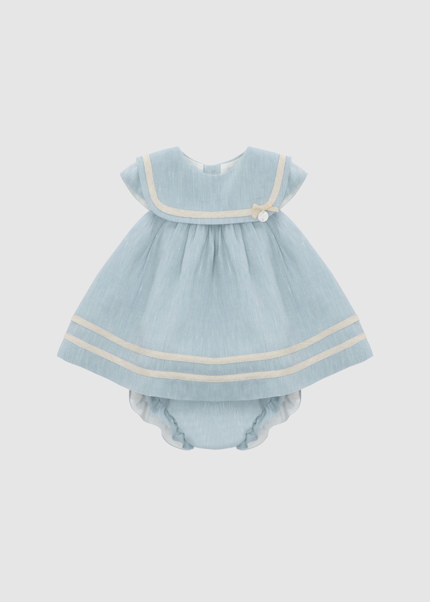 Vestido Azul Empolvado con raya blanca