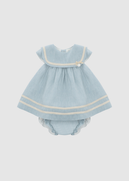 Vestido Azul Empolvado con raya blanca