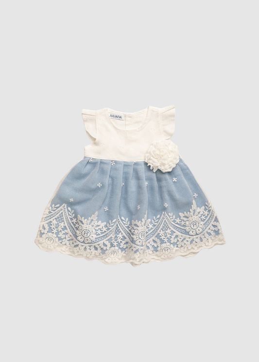 Vestido Cortado Cintura Encaje Flor
