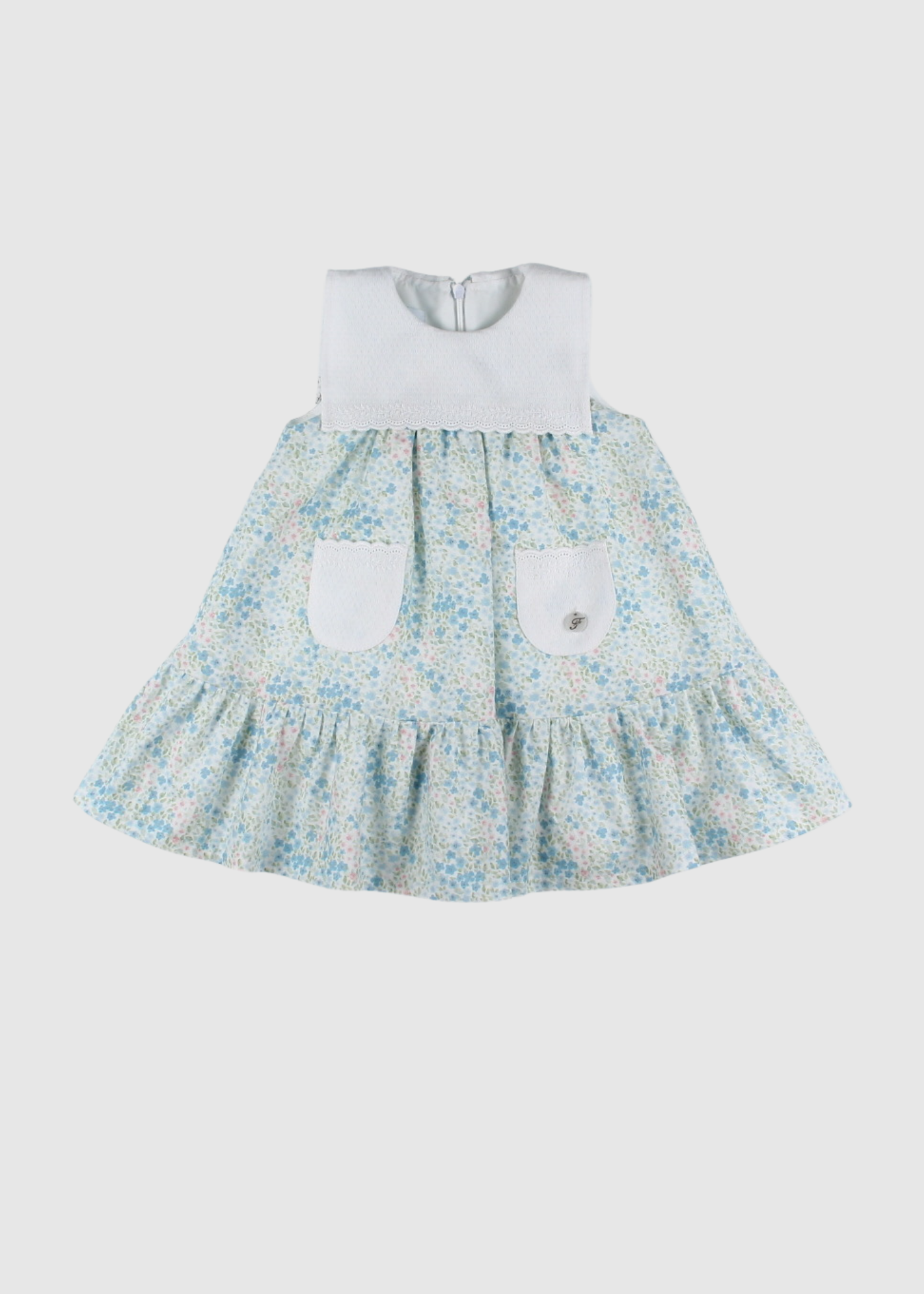 Vestido De Flores Con Cuello Y Bolsillo En Pique Bordado
