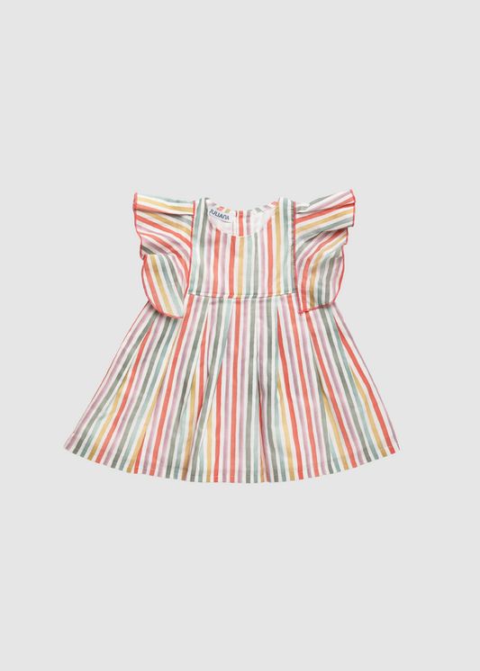 Vestido Cortado Cintura Rayado