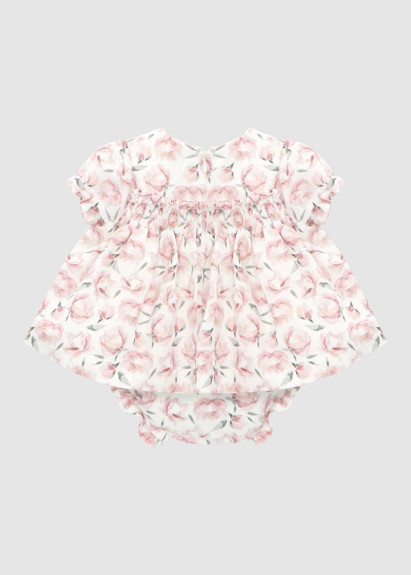 Vestido con Braga Floral Rosa Empolvado