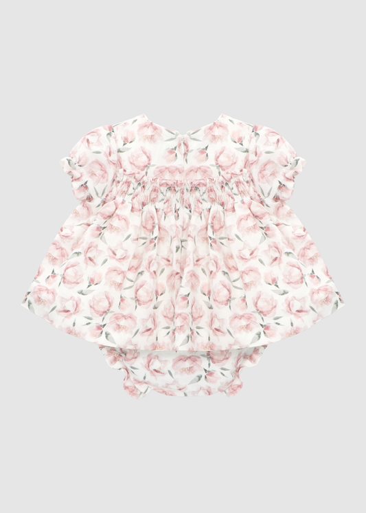 Vestido con Braga Floral Rosa Empolvado
