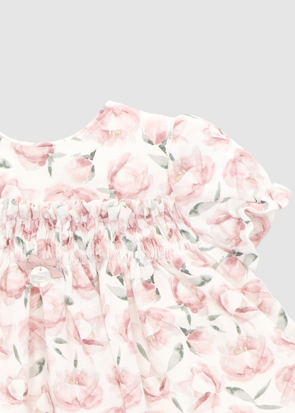 Vestido con Braga Floral Rosa Empolvado