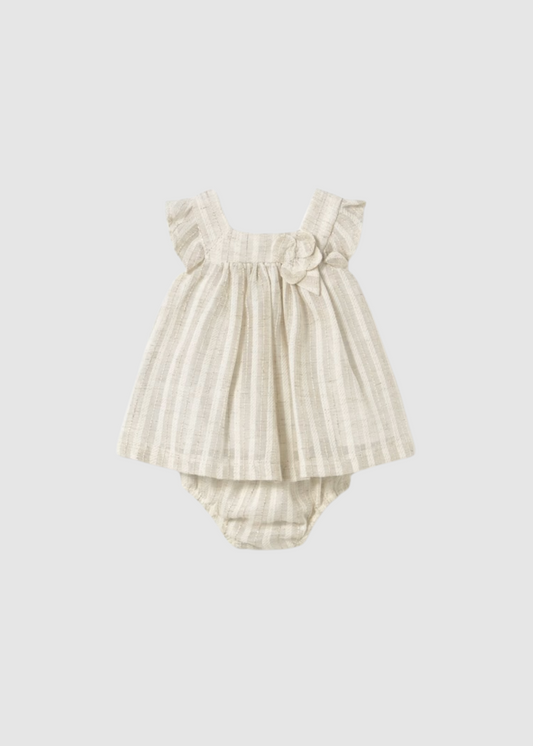 Vestido con cubrepañal rayas lino recién nacida
