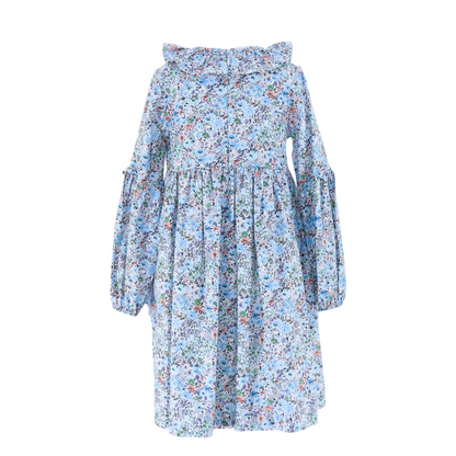 Vestido con olán en cuello azul