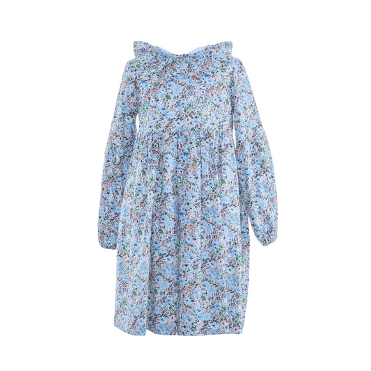 Vestido con olán en cuello azul