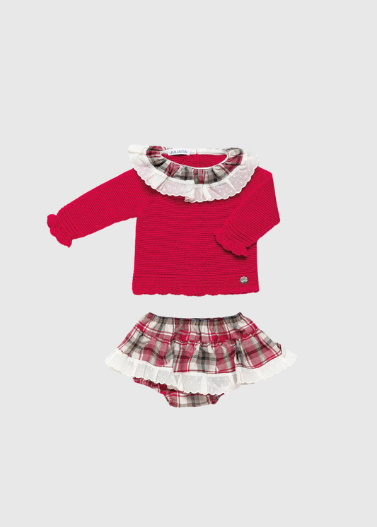 Conjunto braga falda cuadritos volante