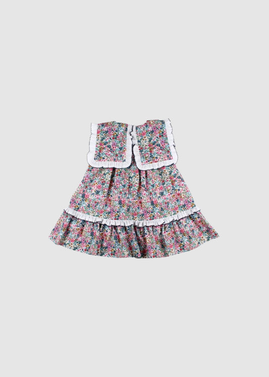 Vestido Flores con Cuello Marinero Cuadrado Volante Rucher