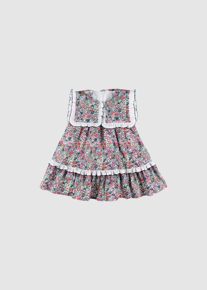 Vestido Flores con Cuello Marinero Cuadrado Volante Rucher